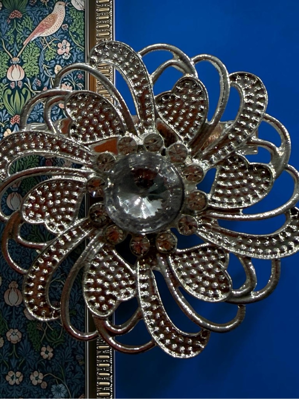 Silver Floral Crystal Brooch